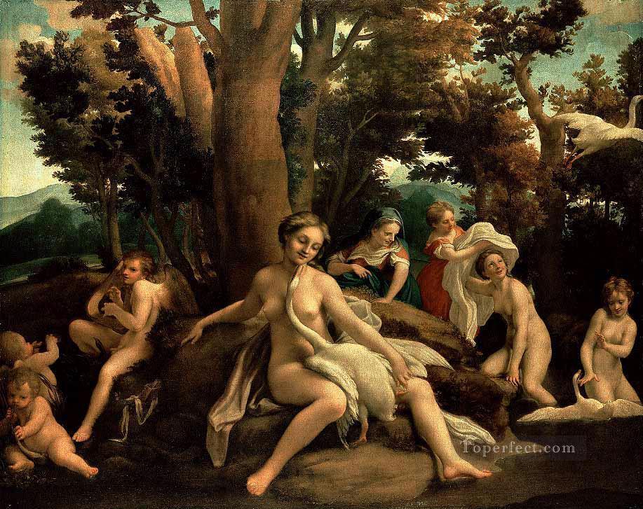 レダと白鳥 ルネッサンスのマニエリスム アントニオ・ダ・コレッジョ油絵